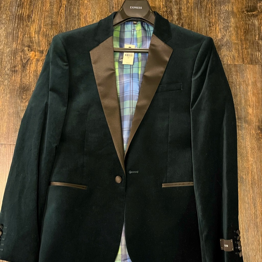 Express Mens 36S Slim Fit Green Velvet Blazer.